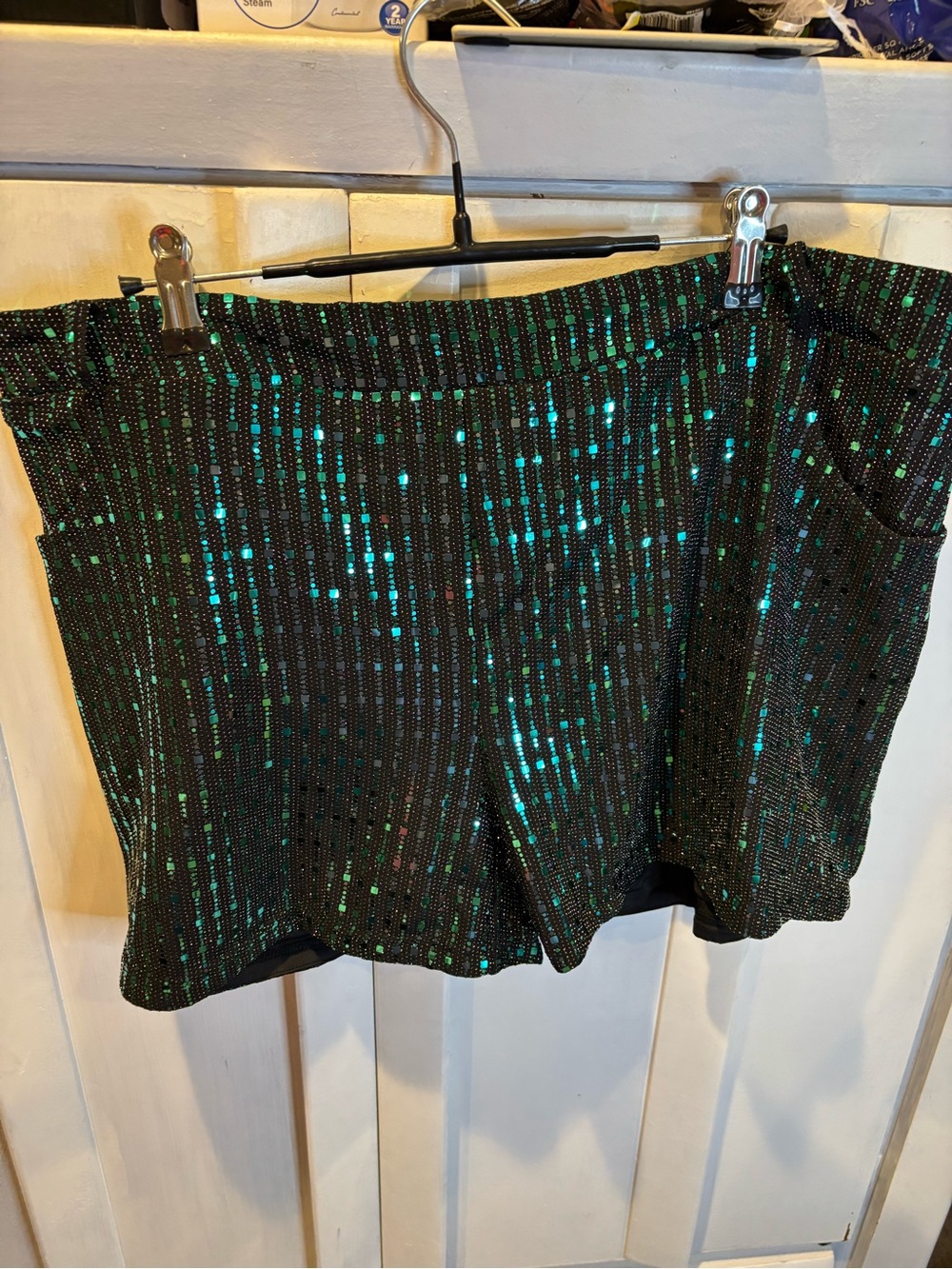 Black shorts with Green Iridescent Sequins